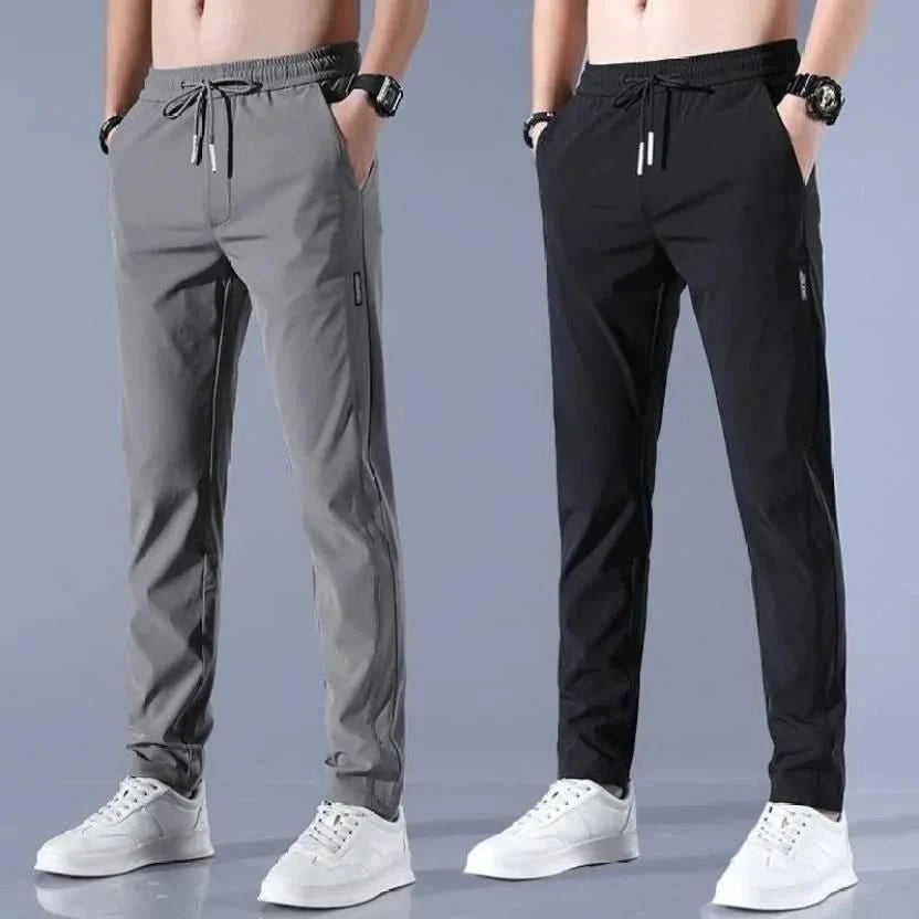 Stunning Men's High Stretch Skinny Lycra Pants (Black + Grey) ( (Buy 1 Get 1 Free)-S
